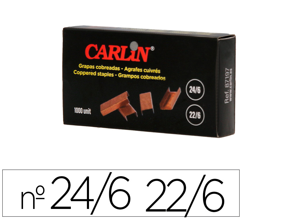 Grapas carlin n 22/6 24/6 cobreadas caja de 1000 unidades