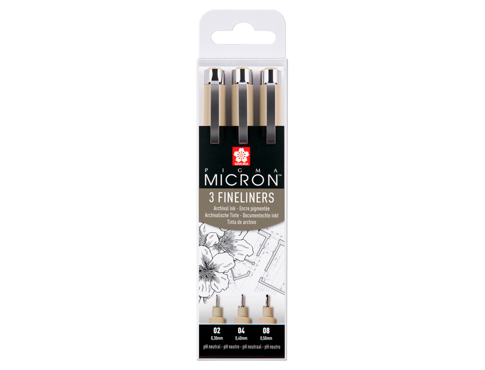 Rotulador sakura pigma micron negro estuche de 3 unidades