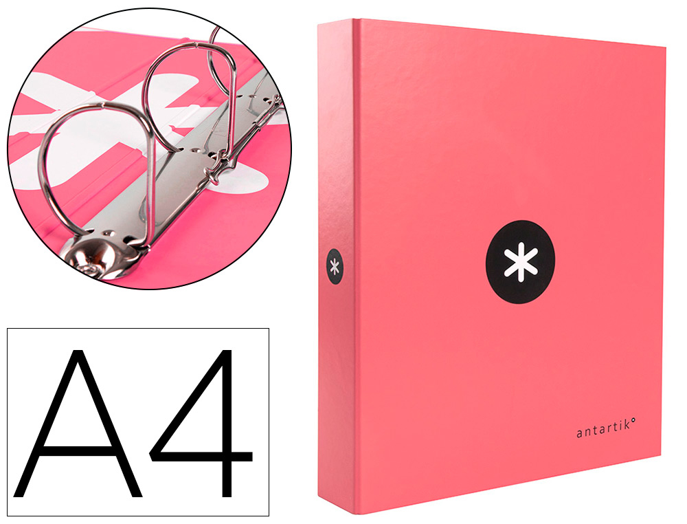 Carpeta 4 anillas 40 mm mixtas antartik a4 forrada color coral