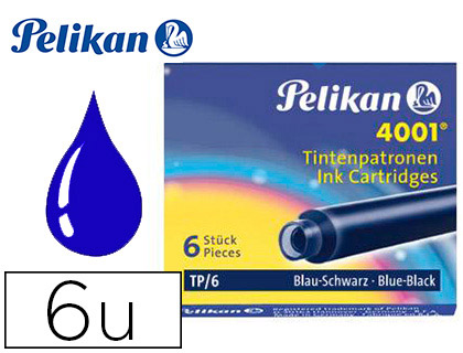 Tinta estilografica pelikan tp6 azul/negro caja de 6 cartuchos