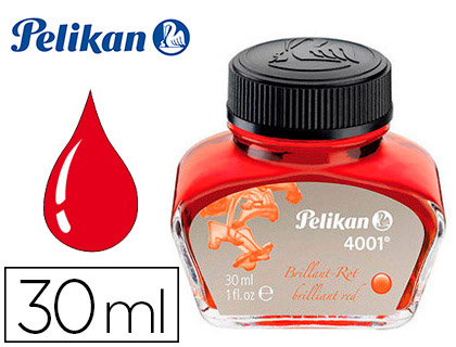 Tinta estilografica pelikan 4001 rojo brillante bote 30 ml