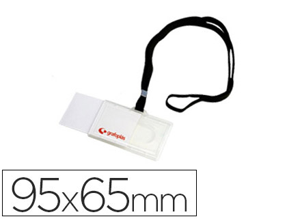 Identificador con cordon plano negro grafoplas 65x95 mm con apertura lateral