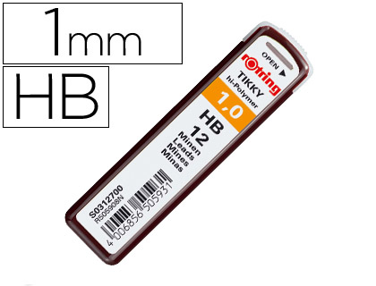 Minas rotring grafito 1 mm hb estuche de 12 minas