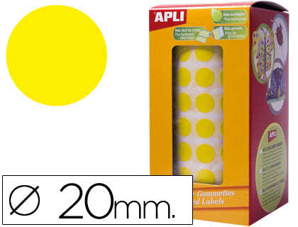 Gomets autoadhesivos circulares 20 mm amarillo rollo de 1770 unidades
