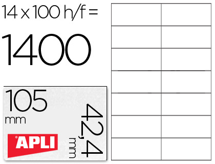 Etiqueta adhesiva apli 1277 tamaño 105x42.4 mm -fotocopiadora -laser e inkjet-caja con 1400 etiquetas